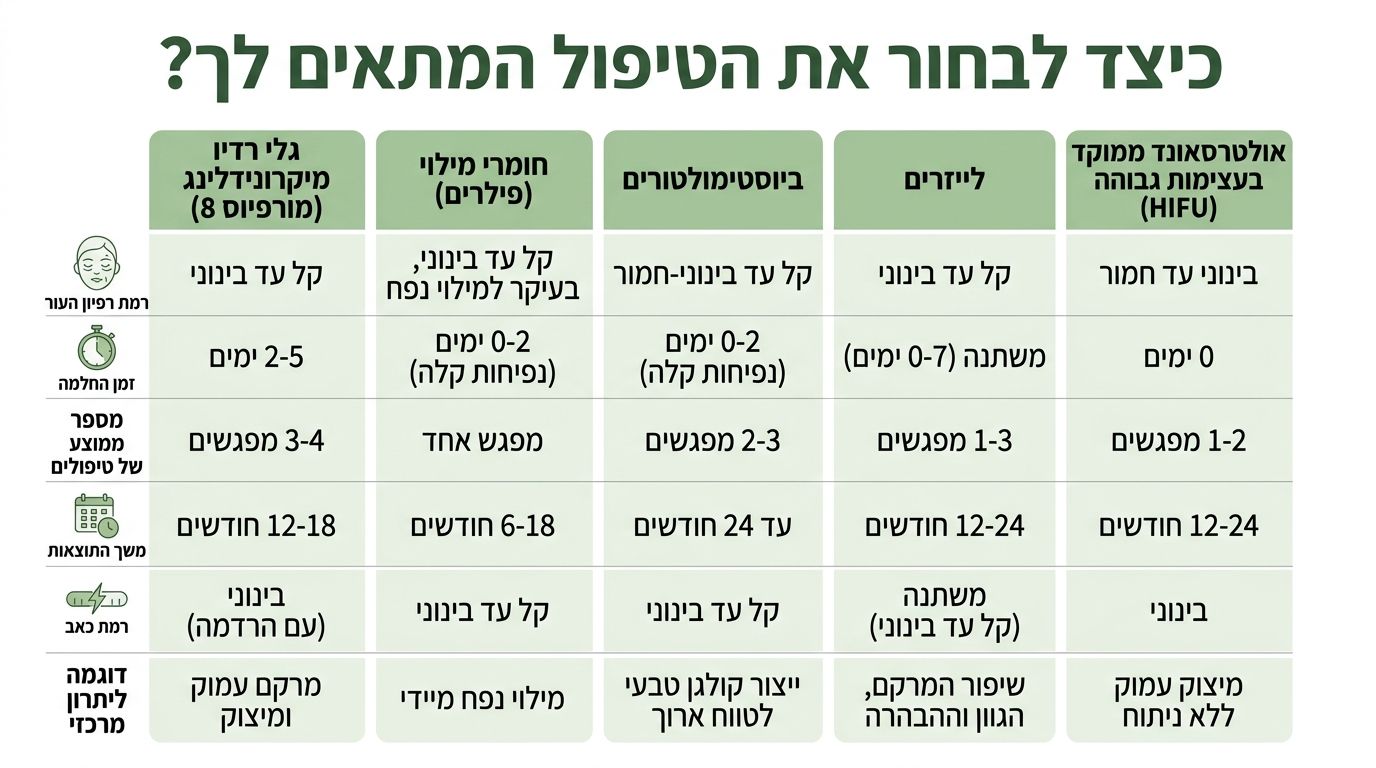 מיצוק עור הפנים: המדריך המלא לטיפולים מתקדמים facial skin tightening treatment comparison Infographic